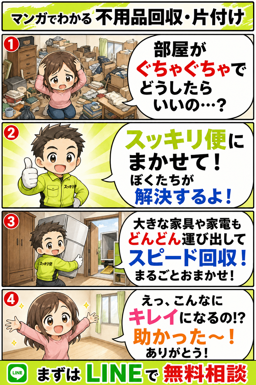 マンガでわかる 不用品回収・片付け｜スッキリ便